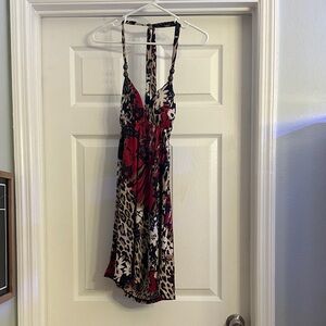 Cristinalove Red Black Cream Animal Print Halter Dress